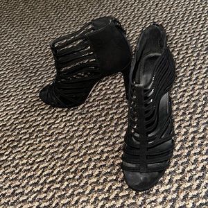 Madden Girl black fabric heels, size 5.5, purchased at Macy’s.